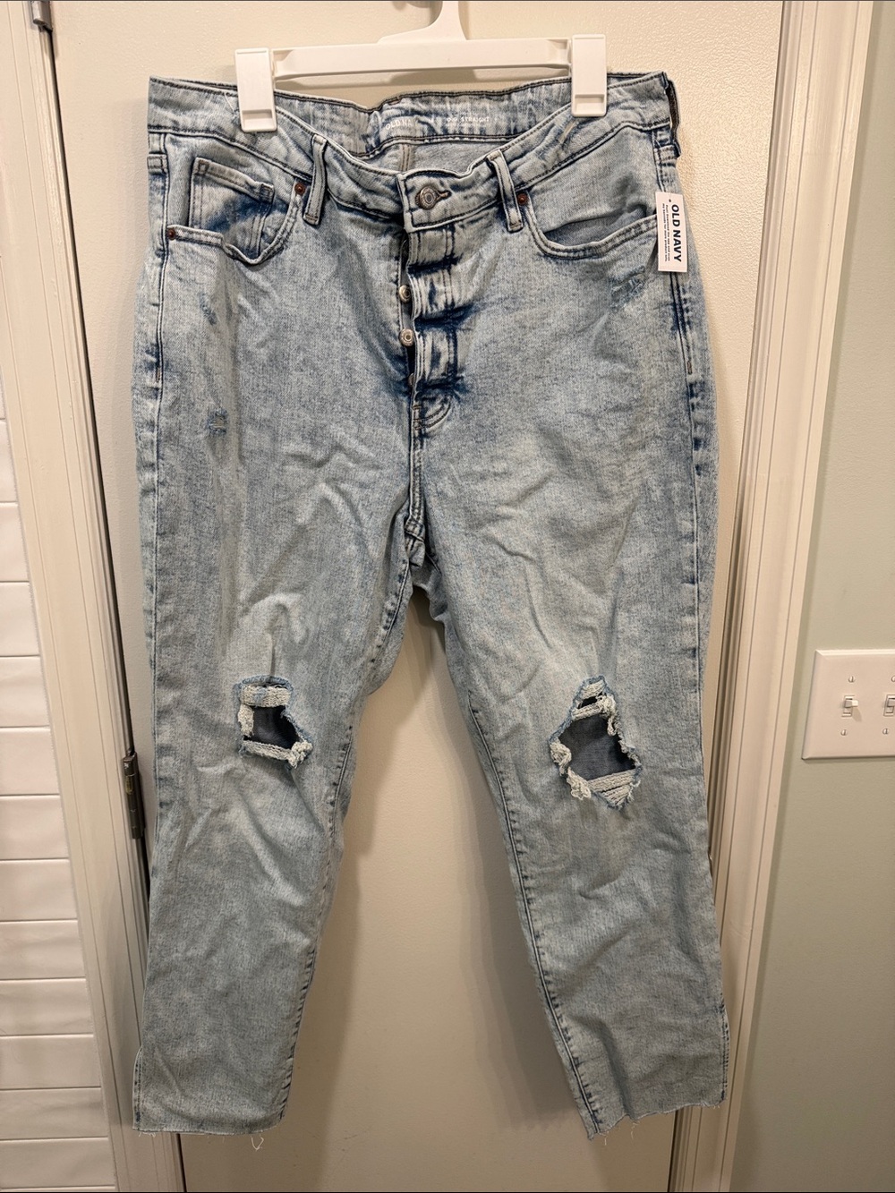 Old Navy Light Wash Straight Leg Jeans with Knee Distress